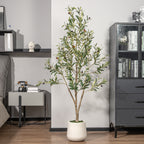 5FT Artificial Olive Tree in White Planter Faux Indoor Plant with Realistic Wood Trunk & Lifelike Fruits for Home & Office Decor