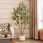5FT Artificial Olive Tree in White Planter Faux Indoor Plant with Realistic Wood Trunk & Lifelike Fruits for Home & Office Decor