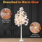 5FT 96LED Artificial Lighted White Maple Tree, Tall Tree with Dual-Tone Lights (Cold & Warm White) Thanksgiving, Christmas, Autumn Harvest Outdoor Indoor Home Decor