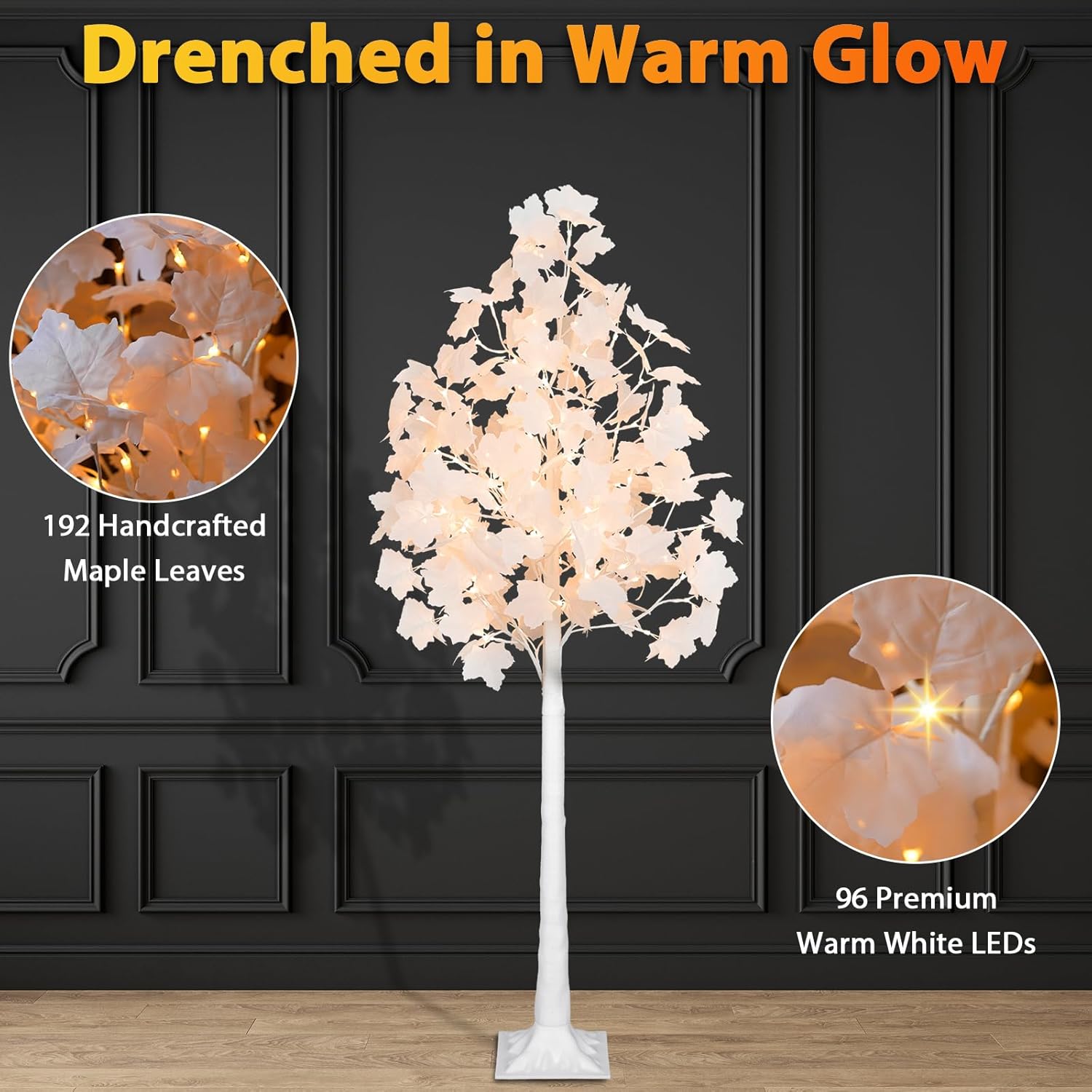 5FT 96LED Artificial Lighted White Maple Tree, Tall Tree with Dual-Tone Lights (Cold & Warm White) Thanksgiving, Christmas, Autumn Harvest Outdoor Indoor Home Decor