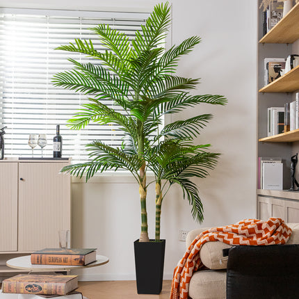 7FT Silk Island Golden Cane Palm Tree (Black Planter)
