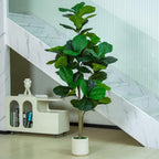 6FT/5FT Artificial Fiddle Leaf Fig Tree in White Planter Faux Indoor Outdoor Floor Plant with Realistic Leaves for Home & Office Decor