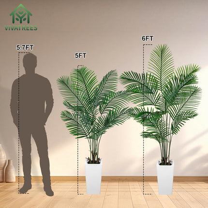 VIVATREES Palm Tree 6FT Artificial, 72in Tall Faux Palm Tree with 15.7 White Planter, Fake Potted Tree for Indoor & Outdoor Home Office Decor