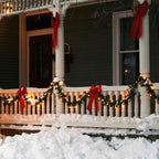 12' Snow Flocked Christmas Garland with 100 Multicolor LED Lights, Pinecones & Red Berries, Prelit Artificial Christmas Garland, Battery Operated with Timer