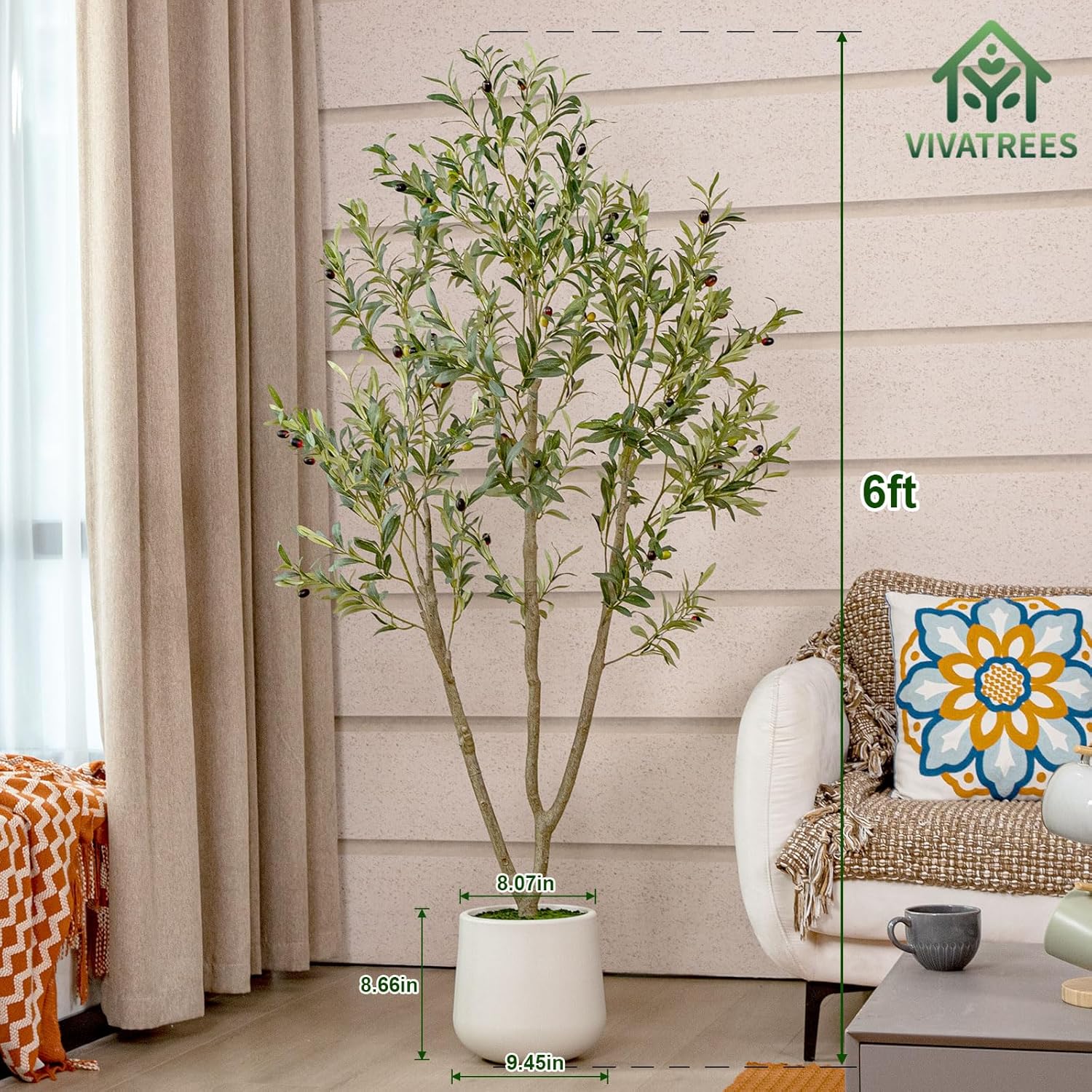 VIVATREES 6FT Faux Olive Tree with Pot — alternate view