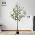 Artificial Olive Tree Tall Faux Silk Tree with White Tall Planter, with Natural Wood Trunk and Lifelike Fruits