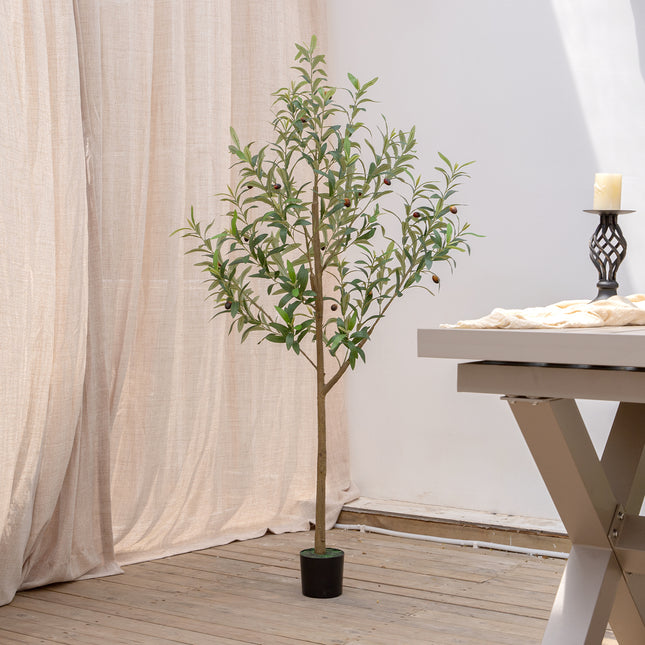 5FT Olive Tree Artificial Indoor, 60in Tall Faux Olive Tree with Pot, Fake Potted Tree with Fruits for Home Office Decor