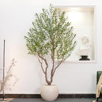 VIVATREES Olive Tree Artificial Indoor, 8FT Tall Faux Olive Tree with 16in Round White Planter, Artificial Plants with Natural Wood Trunk and Lifelike Fruits for Home Office Decor