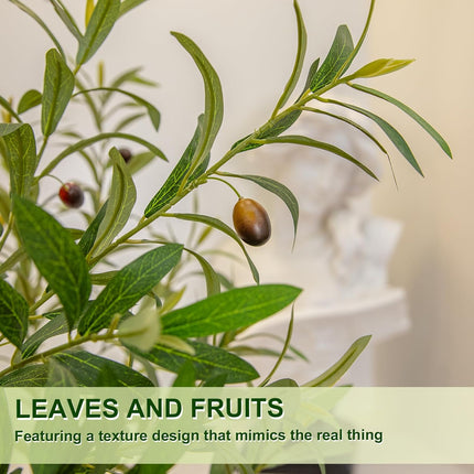 VIVATREES Olive Tree Artificial Indoor, 8FT Tall Faux Olive Tree with 16in Round White Planter, Artificial Plants with Natural Wood Trunk and Lifelike Fruits for Home Office Decor