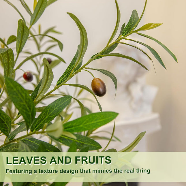 VIVATREES Olive Tree Artificial Indoor, 8FT Tall Faux Olive Tree with 16in Round White Planter, Artificial Plants with Natural Wood Trunk and Lifelike Fruits for Home Office Decor