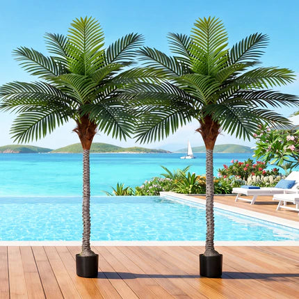 7FT Faux Palm Tree, Artificial Golden Cane Palm Tree Outdoor Indoor, Fake Tree for Home House Office Living Room Yard Patio, 2Pack