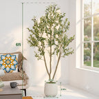 VIVATREES Artificial Olive Tree, 7FT Tall Faux Olive Tree with White Planter, Artificial Plants with Natural Wood Trunk and Lifelike Fruits for Home Office Decor