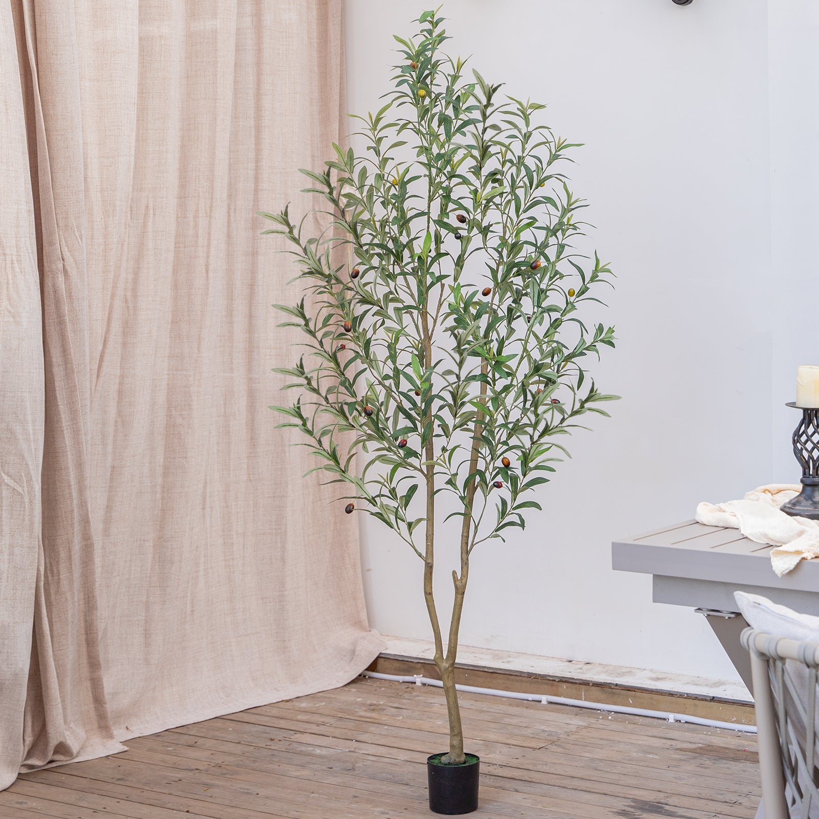 6FT Olive Tree Artificial Indoor, 72in Tall Faux Olive Tree in Black Pot, Fake Potted Tree with Fruits for Home Office Decor