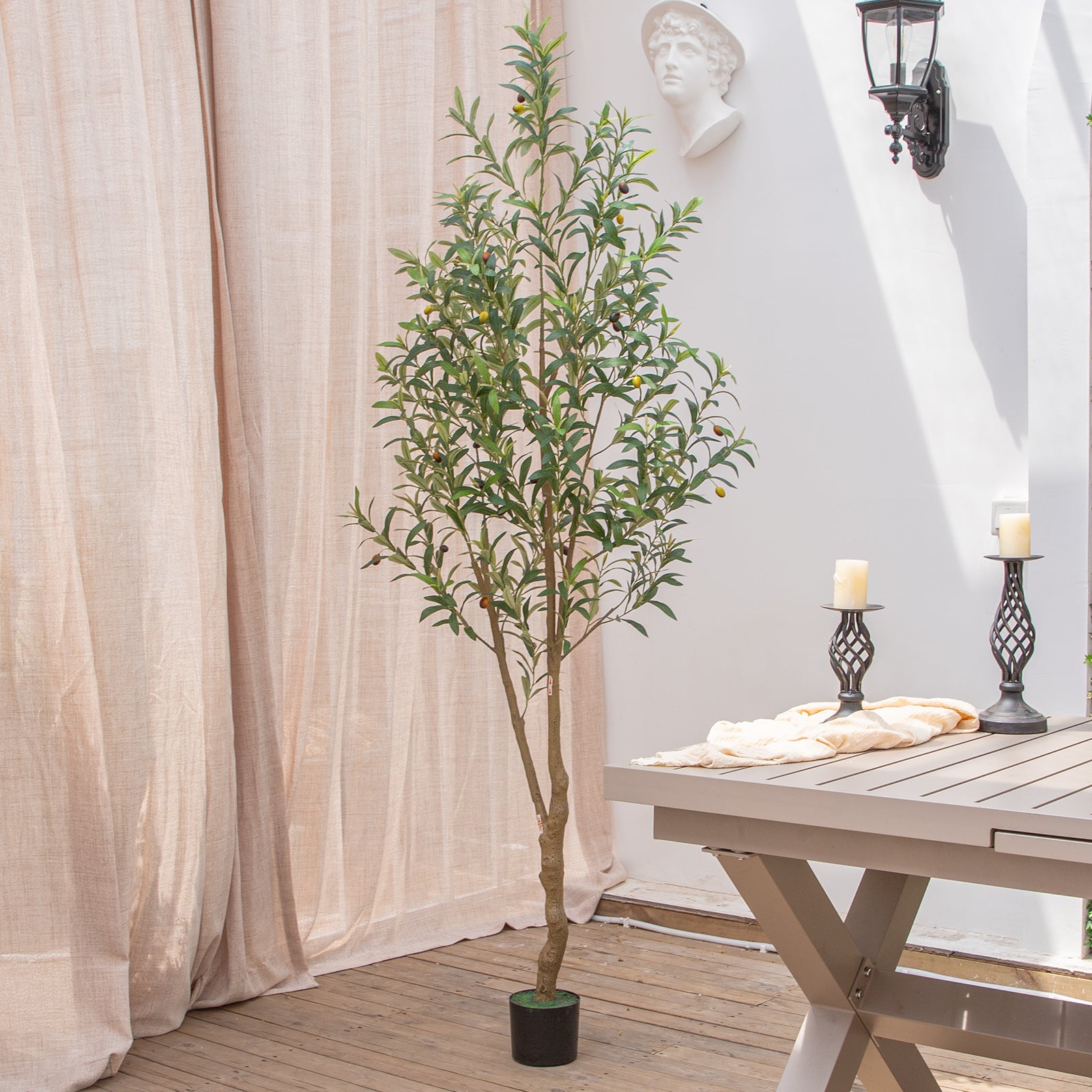 5/6/7/8FT Artificial Olive Tree Tall Faux Potted Plant with Natural Wood Trunk Lifelike Fruit Faux Tree for Home Office Decor
