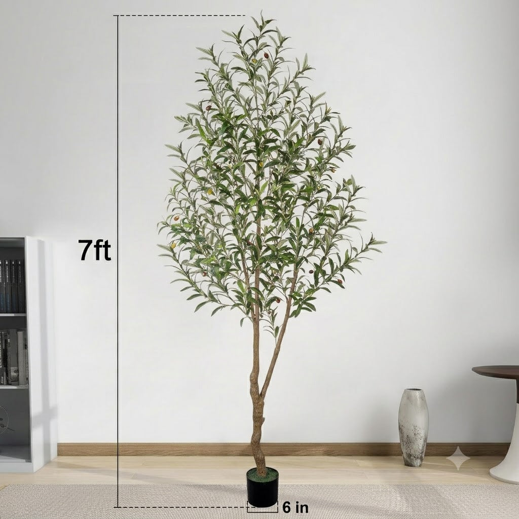 5/6/7/8FT Olive Tree Artificial Indoor, Faux Olive Tree, Realistic Fake Tree with Fruits for Home Office Decor