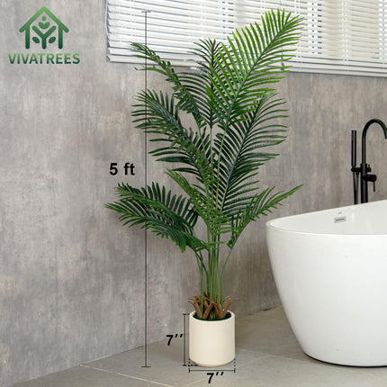 6FT/5FT Areca Palm Artificial Tree Indoor with White Pot Fake Plant for Home Office Decor Indoor Outdoor