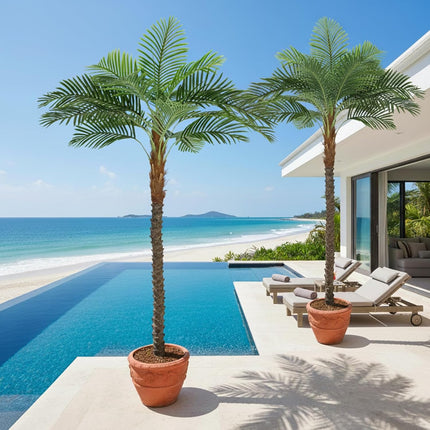 7FT Faux Palm Tree, Artificial Golden Cane Palm Tree Outdoor Indoor, Fake Tree for Home House Office Living Room Yard Patio, 2Pack