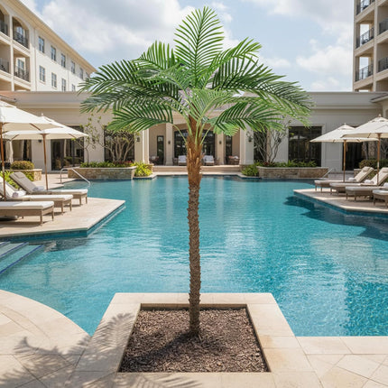 7FT Faux Palm Tree, Artificial Golden Cane Palm Tree Outdoor Indoor, Fake Tree for Home House Office Living Room Yard Patio, 2Pack