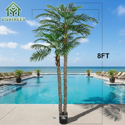 8FT Faux Palm Tree, Artificial Golden Cane Palm Tree Outdoor Indoor, Fake Tree for Home House Office Living Room Yard Patio