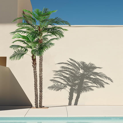 8FT Faux Palm Tree, Artificial Golden Cane Palm Tree Outdoor Indoor, Fake Tree for Home House Office Living Room Yard Patio