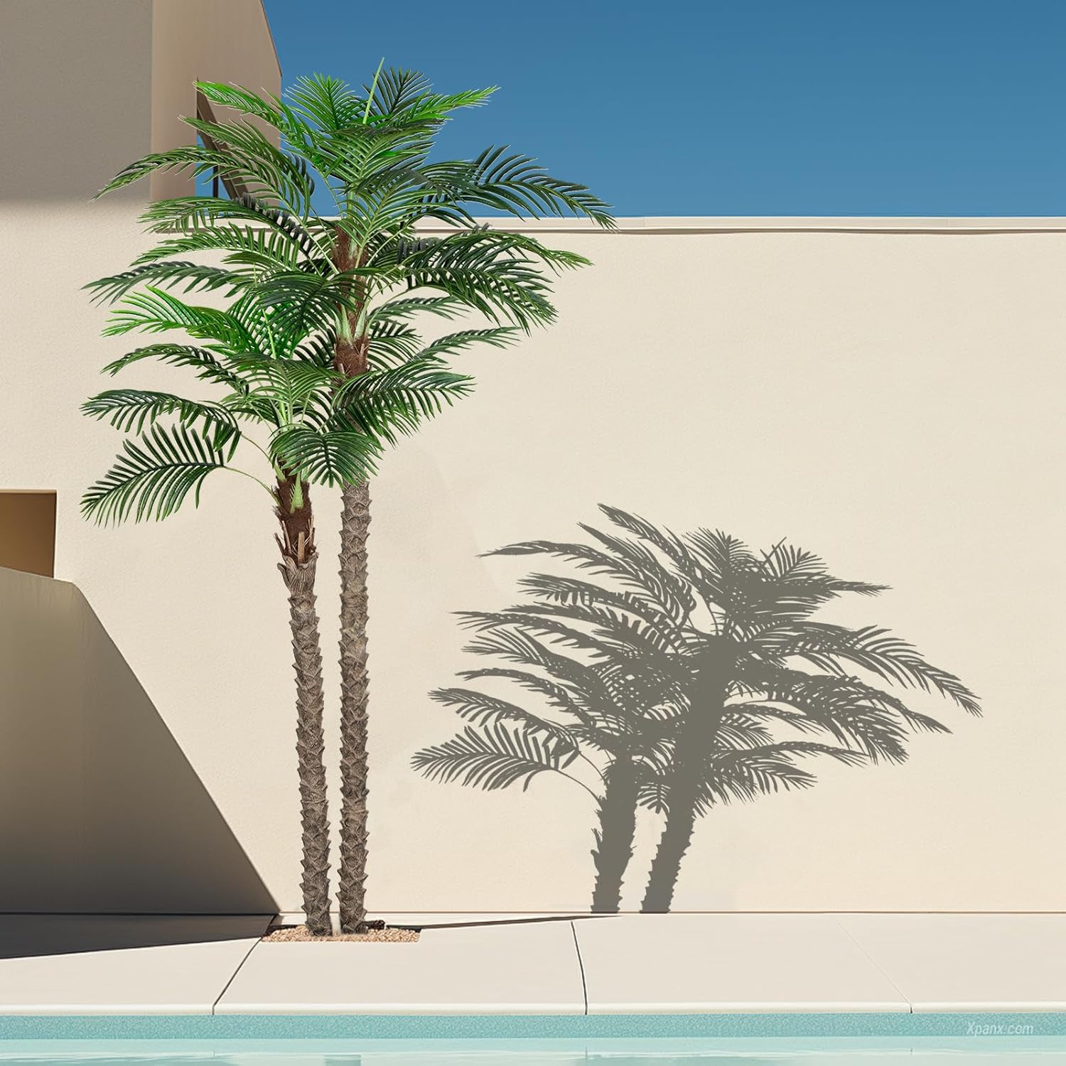 8FT Faux Palm Tree, Artificial Golden Cane Palm Tree Outdoor Indoor, Fake Tree for Home House Office Living Room Yard Patio