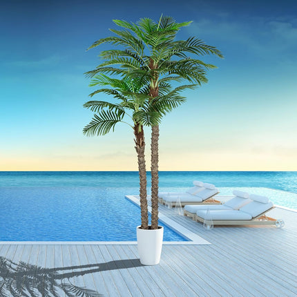 8FT Faux Palm Tree, Artificial Golden Cane Palm Tree Outdoor Indoor, Fake Tree for Home House Office Living Room Yard Patio