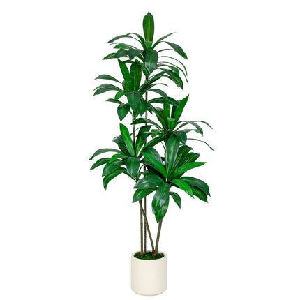 5FT/6FT Artificial Dracaena Tree in White Planter Faux Plant with Realistic Wood Trunk & Lifelike Leaves for Home & Office Decor, Green
