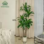5FT/6FT Artificial Dracaena Tree in White Planter Faux Plant with Realistic Wood Trunk & Lifelike Leaves for Home & Office Decor, Green