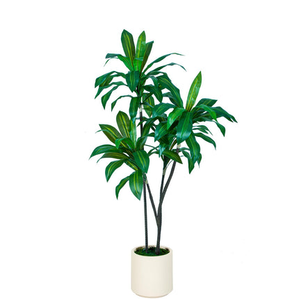 6FT/5FT Tall Faux Dracaena Tree Artificial Plant with Natural Wood Trunk & Vibrant Green Leaves in White Planter