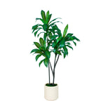 6FT/5FT Tall Faux Dracaena Tree Artificial Plant with Natural Wood Trunk & Vibrant Green Leaves in White Planter