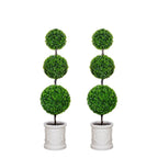 4FT/3FT Artificial Triple Ball Topiary Trees with Roman Style Vintage White Planter Pot, Outdoor Indoor Realistic Faux Shrubs Plants, Fake Trees for Home Offices Porch Decor, Set of 2