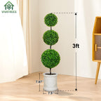4FT/3FT Artificial Triple Ball Topiary Trees with Roman Style Vintage White Planter Pot, Outdoor Indoor Realistic Faux Shrubs Plants, Fake Trees for Home Offices Porch Decor, Set of 2
