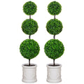 3FT/4FT Artificial Triple Ball Topiary Trees with Roman Style Vintage White Planter Pot, Outdoor Indoor Realistic Faux Shrubs Plants, Fake