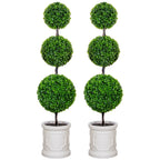 3FT/4FT Artificial Triple Ball Topiary Trees with Roman Style Vintage White Planter Pot, Outdoor Indoor Realistic Faux Shrubs Plants, Fake