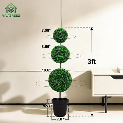 VIVATREES 2Pack 4-5FT UV-Resistant Artificial Triple Ball Boxwood Topiary, All-Weather Outdoor & Indoor Decor for Garden, Porch, Entryway