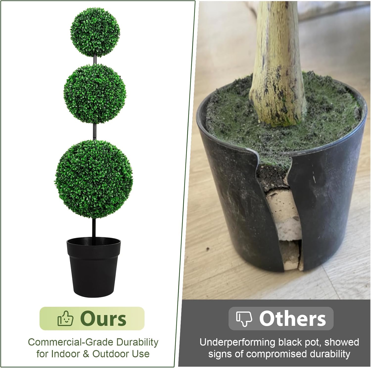 VIVATREES 3ft UV-Resistant Artificial Triple Ball Boxwood Topiary Set of 2, All-Weather Outdoor & Indoor Decor for Garden, Porch, Entryway