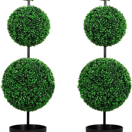 VIVATREES 2Pack 4-5FT UV-Resistant Artificial Triple Ball Boxwood Topiary, All-Weather Outdoor & Indoor Decor for Garden, Porch, Entryway