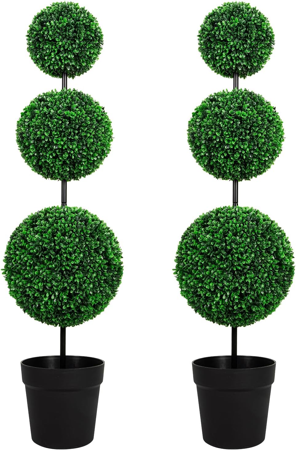 VIVATREES 2Pack 4-5FT UV-Resistant Artificial Triple Ball Boxwood Topiary, All-Weather Outdoor & Indoor Decor for Garden, Porch, Entryway