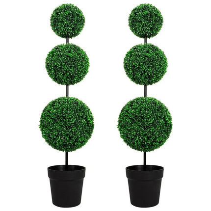 VIVATREES 4ft UV-Resistant Artificial Triple Ball Boxwood Topiary Set of 2, All-Weather Outdoor & Indoor Decor for Garden, Porch, Entryway