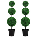 VIVATREES 4ft UV-Resistant Artificial Triple Ball Boxwood Topiary Set of 2, All-Weather Outdoor & Indoor Decor for Garden, Porch, Entryway