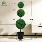 VIVATREES 4ft UV-Resistant Artificial Triple Ball Boxwood Topiary Set of 2, All-Weather Outdoor & Indoor Decor for Garden, Porch, Entryway
