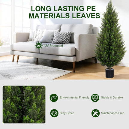 VIVATREES 2Pack 3-5ft Artificial Cedar Topiary UV-Resistant, Commercial-Grade Wind-Proof Faux Pine for All-Season Porch & Entryway Decor