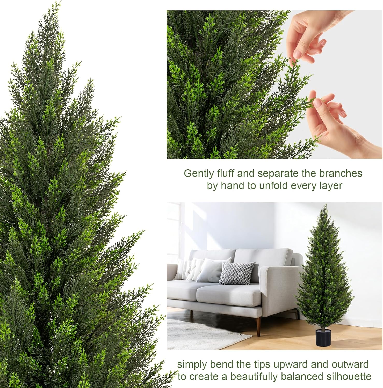 VIVATREES 2Pack 3-5ft Artificial Cedar Topiary UV-Resistant, Commercial-Grade Wind-Proof Faux Pine for All-Season Porch & Entryway Decor
