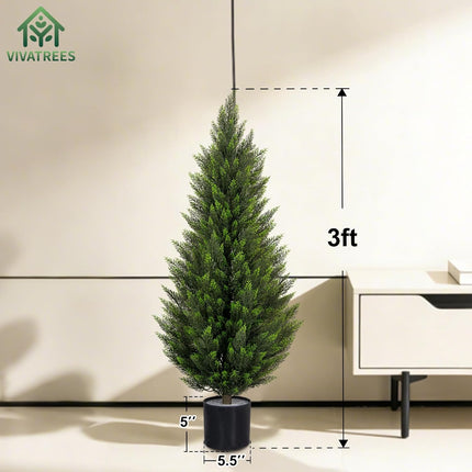 VIVATREES 2Pack 3-5ft Artificial Cedar Topiary UV-Resistant, Commercial-Grade Wind-Proof Faux Pine for All-Season Porch & Entryway Decor