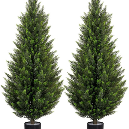 VIVATREES 2Pack 3-5ft Artificial Cedar Topiary UV-Resistant, Commercial-Grade Wind-Proof Faux Pine for All-Season Porch & Entryway Decor