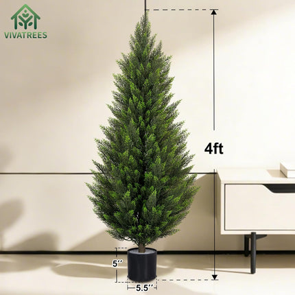 VIVATREES 2Pack 3-5ft Artificial Cedar Topiary UV-Resistant, Commercial-Grade Wind-Proof Faux Pine for All-Season Porch & Entryway Decor