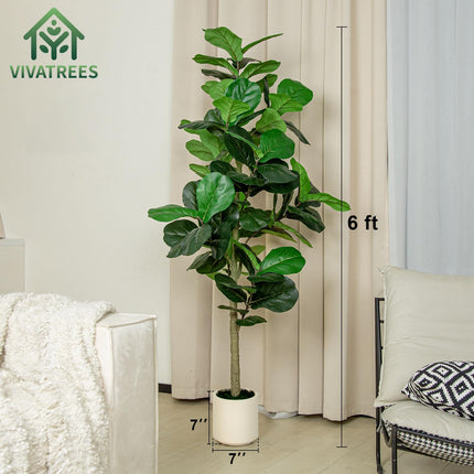 5FT/6FT Artificial Fiddle Leaf Fig Tree in White Planter  Faux IndoorOutdoor Floor Plant with Realistic Leaves for Home & Office Decor