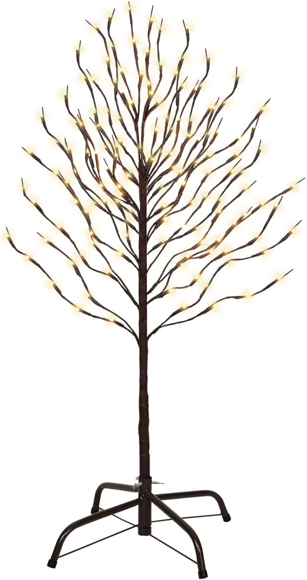 VIVATREES Twinkling Twig Trees, 3ft Lighted Branches with Warm White Fairy Lights, Indoor Outdoor Christmas & Wedding Decor (Brown Branch Star Trees)