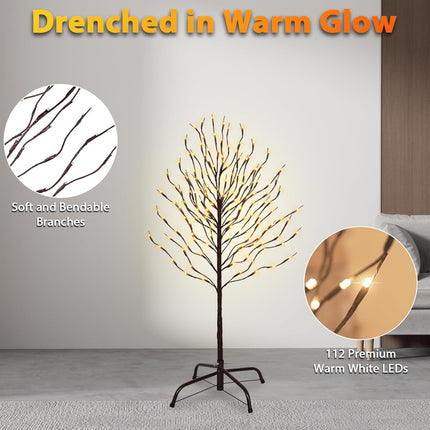 VIVATREES Twinkling Twig Trees, 3ft Lighted Branches with Warm White Fairy Lights, Indoor Outdoor Christmas & Wedding Decor (Brown Branch Star Trees)