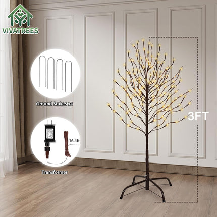 VIVATREES Twinkling Twig Trees, 3ft Lighted Branches with Warm White Fairy Lights, Indoor Outdoor Christmas & Wedding Decor (Brown Branch Star Trees)